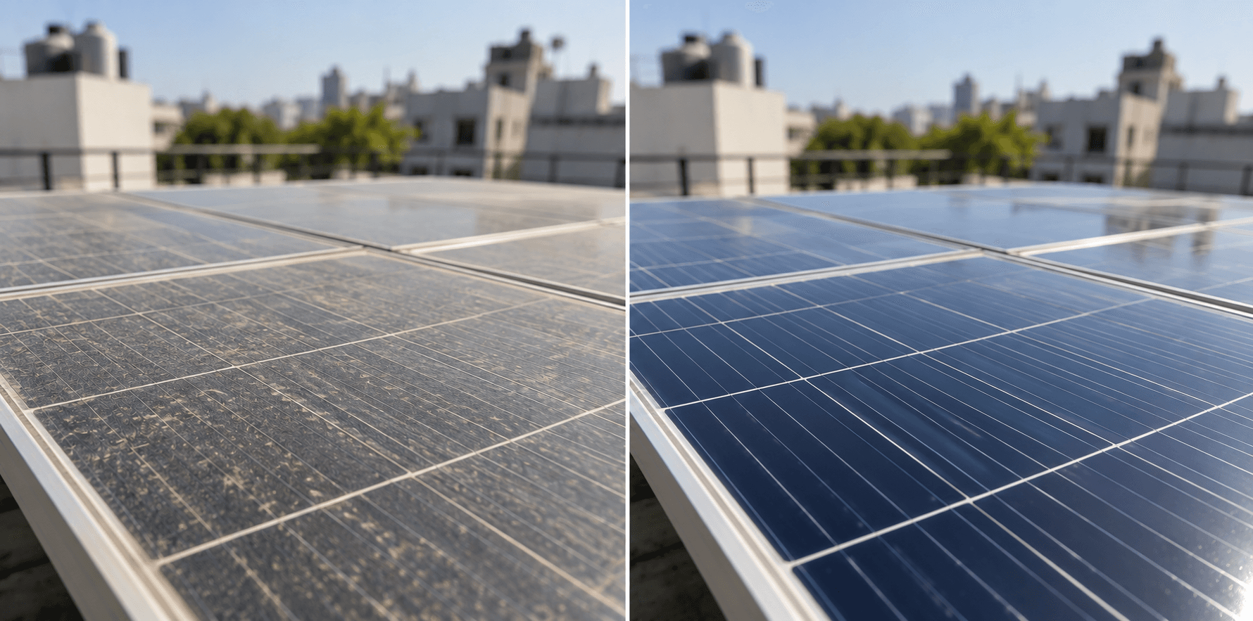 Clean solar panels, generating at full performance after professional cleaning