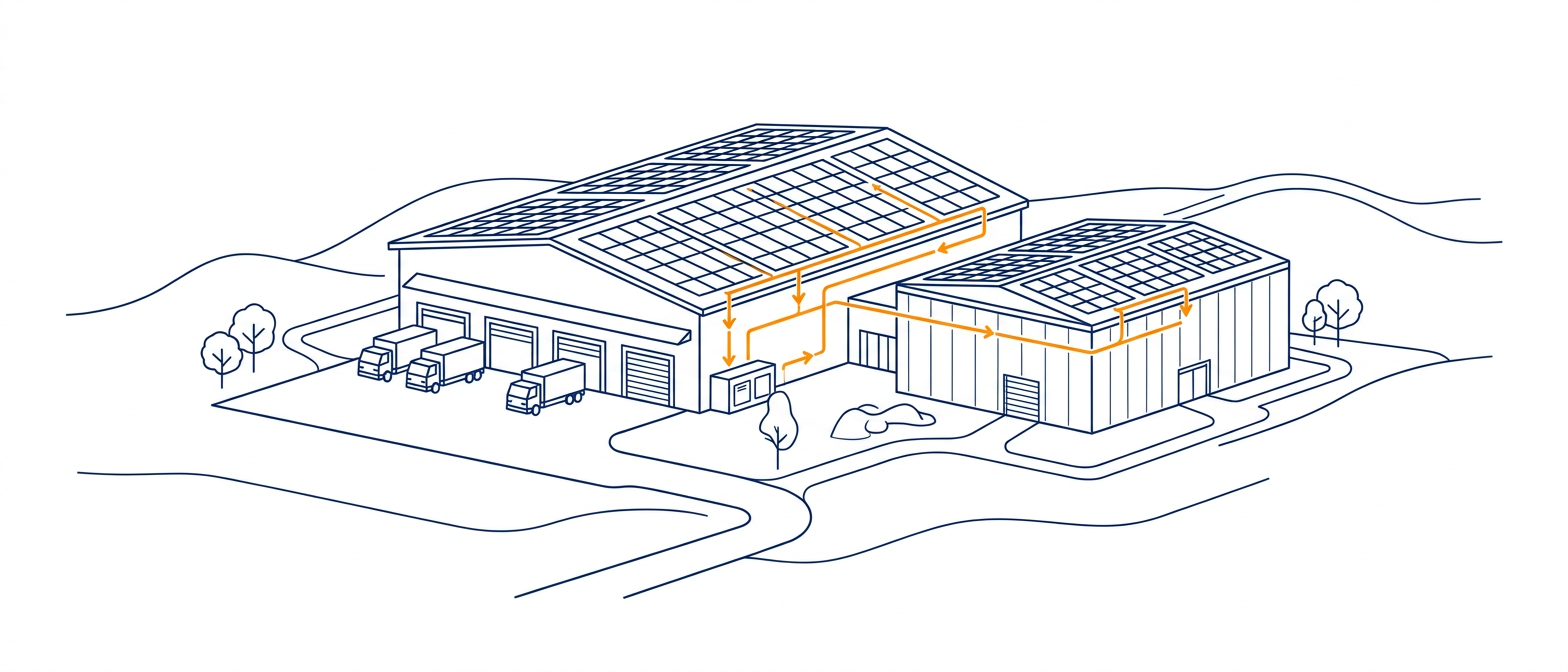 Solarized agricultural infrastructure with full building and ground layout