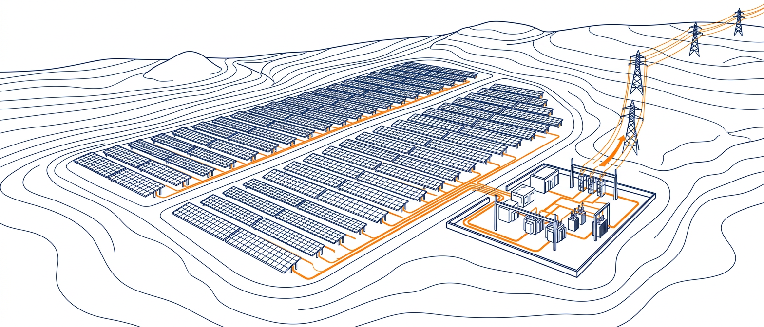 A real Solarise grid-connected, ground-mounted solar power plant