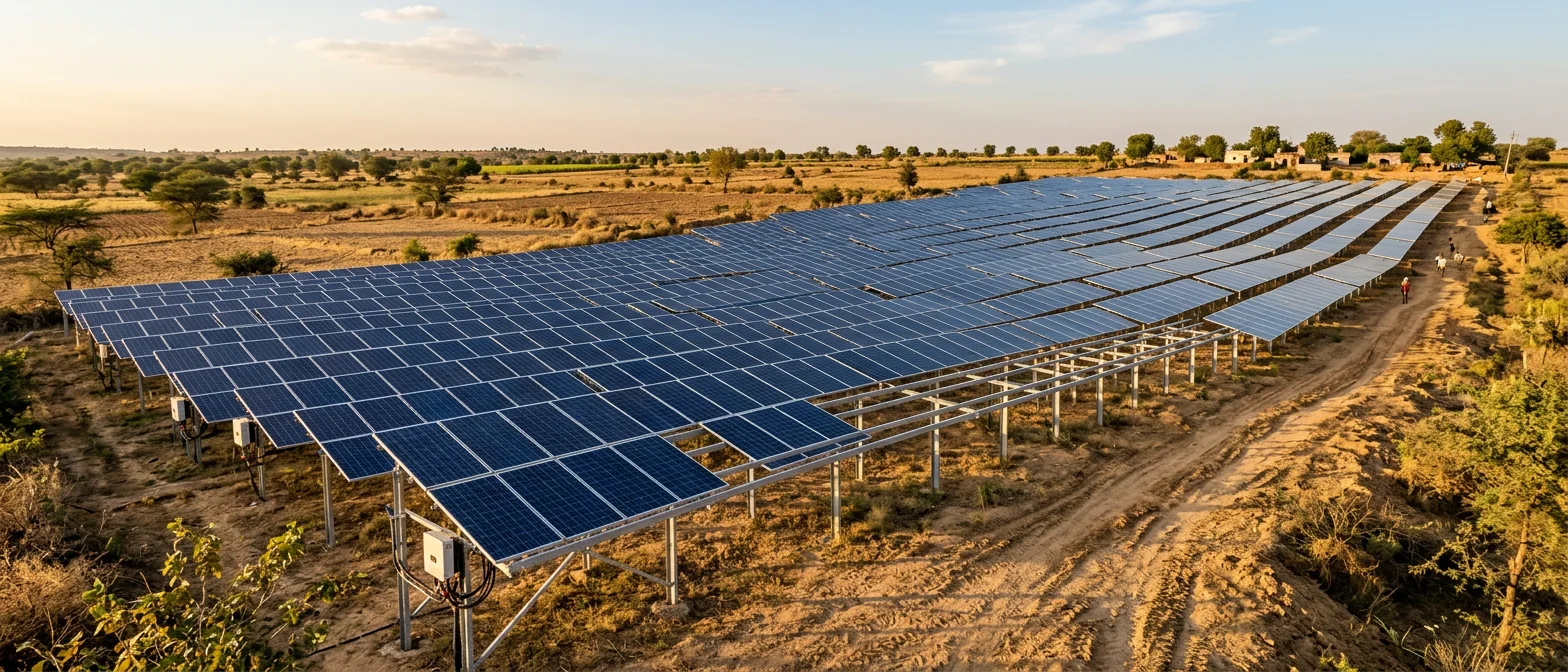Ground-mounted solar array from Solarise PM-KUSUM project photography