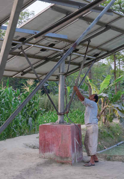 Field installation and structural work beneath solar panels
